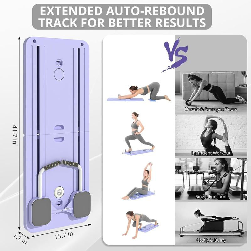 Pilates Board, Pilates Reformer Equipment, Portable Foldable Pilates Set for Home Outdoor Workout Exercise Machine, 5 in 1 Multifunctional Pilates Sliding Board for Women Full-Body
