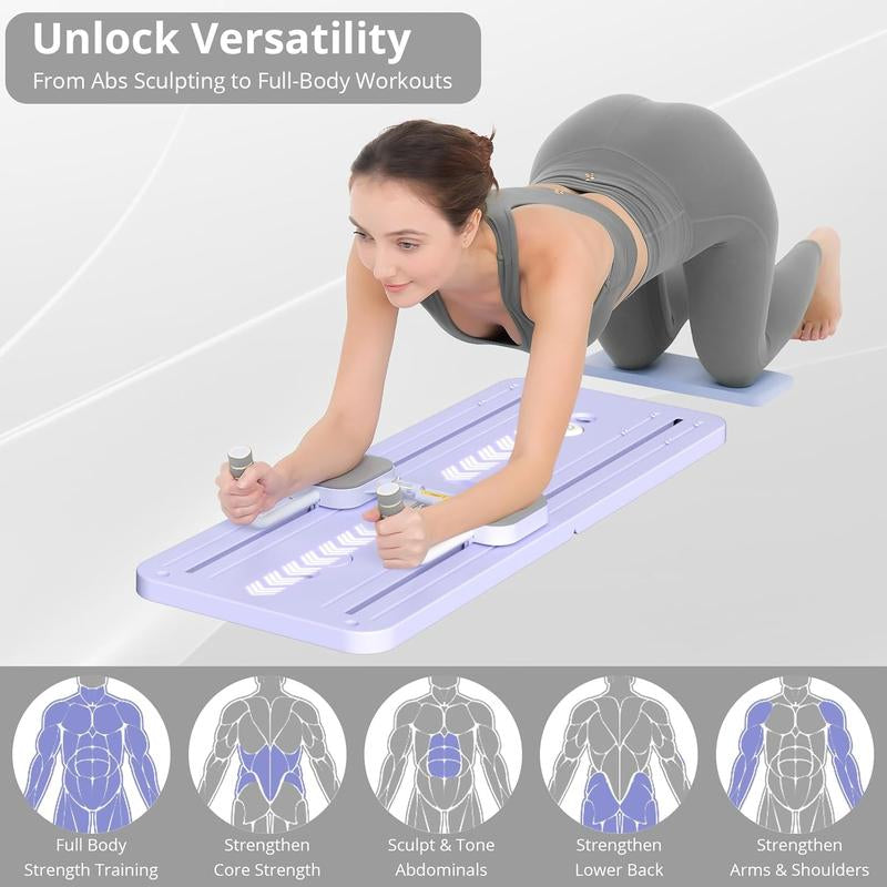 Pilates Board, Pilates Reformer Equipment, Portable Foldable Pilates Set for Home Outdoor Workout Exercise Machine, 5 in 1 Multifunctional Pilates Sliding Board for Women Full-Body