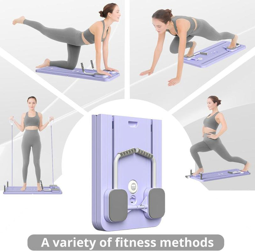 Pilates Board, Pilates Reformer Equipment, Portable Foldable Pilates Set for Home Outdoor Workout Exercise Machine, 5 in 1 Multifunctional Pilates Sliding Board for Women Full-Body
